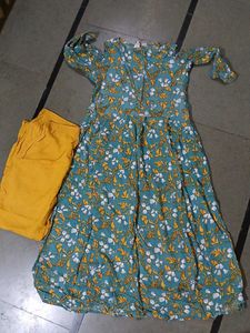 Shoulder Cut Grown Kurti With Plazo