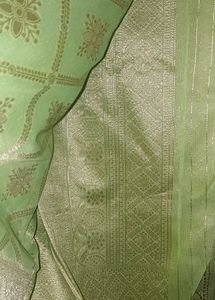 Pista Colour Saree With Attached Blouse Piece