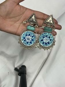 Oxidised Brass Earrings Big
