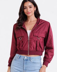 Burgundy Cropped Hoodie Jacket