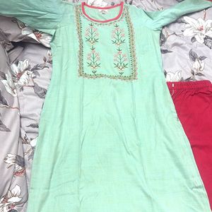Mint Green Floral Embroidered Kurta Set