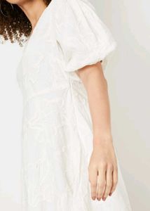 White Embroidered Puff Sleeve Mini Dress