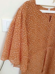 Peach Orange Dress With White Prints
