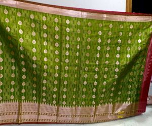Elegant Red &amp; Olive Saree