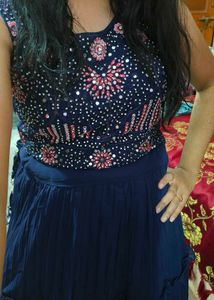 Blue crop top and skirt with dupatta