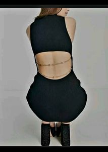 BERSHKA Black w gold chains Bodycon Mini Dress