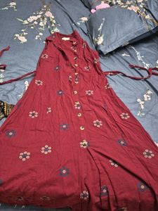 Red Floral Button-Down Dress