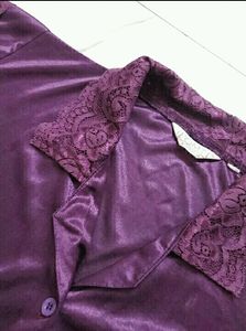 Solid Purple Satin Nightsuit For Women