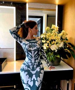 Abstract Print Evening Dress