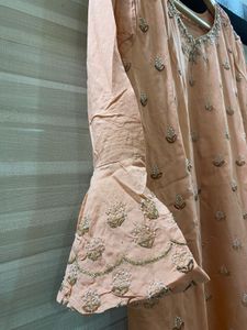Elegant Peach Embroidered Kurta with shrara