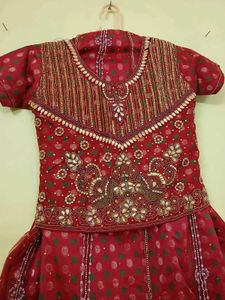 Girls' Red Embroidered Lehenga Choli