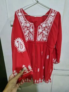 Red Beautiful New Chikankari Kurti Women