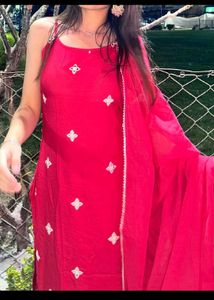 Elegant Red Embroidered Kurta Set