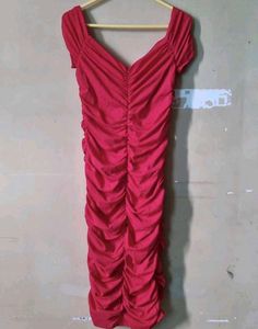 Red Off Shoulder Ruched Dress