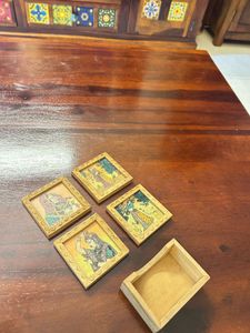 Set Of 4 Hand painted Wooden Coaster