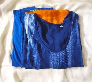 Blue Printed Rayon Kurti With Free Srishti Legging