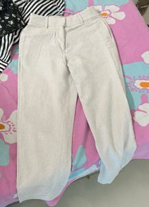 Beige Cropped Linen Pants