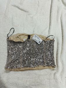 H&amp;M Sparkly Silver Sequin Top