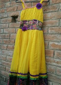Yellow Midi Length Sleeveless Frock