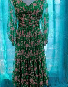 Green Floral Ruched Dress”