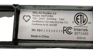 Mila MAP20BK Air Purifier 2.0 Black 100-240V 60Hz