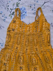 Yellow Printed Midi Button-Down Dress For Summer
