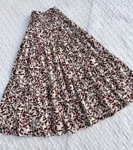 Brown Floral Tiered Maxi Skirt