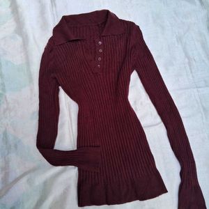 Printerest Burgundy Ribbed Knit Top