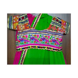 Pink Embroidered Skirt With Blouse And Dupatta