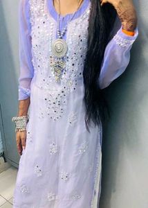 Lavender Georgette Kurti with Mirror &amp; Thread Embr