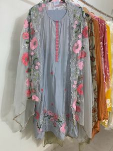 Muslin Embroidered Suit With Heavy Dupatta