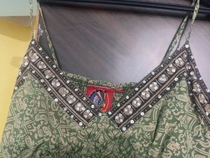 Green Embellished Cotton Dress