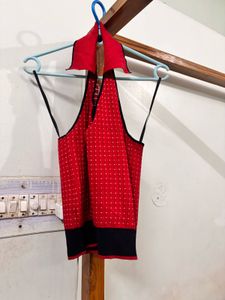 Red &amp; Black Backless Halter Top