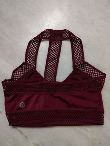 Burgundy Mesh Sports Bra