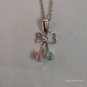 Cute Silver Bow Pendant Necklace