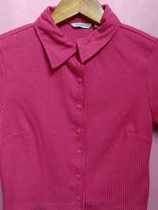 Pink Ribbed Crop Top
