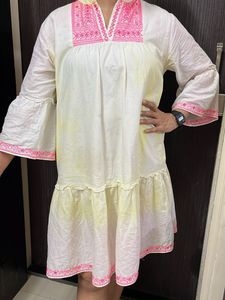 Embroidered White ombre Dress