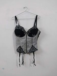 EUROPEAN Y2K METALLIC SILVER BUSTIER CORSET