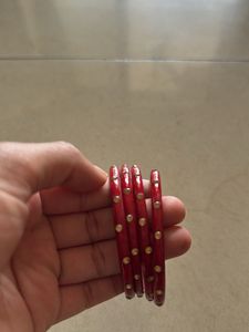 Red Lakh Bangles with Gold Dots: