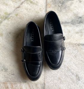 Black Leather Monk Strap(double Buckle) Loafers