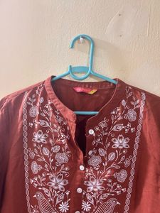 Embroidered Brown Tunic Top
