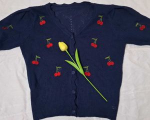 Cherry Embroidered Knit Cardigan