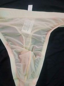 Men&#39;s Sheer Cream See Through Thong