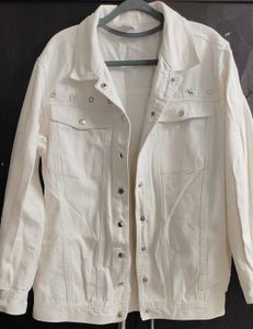 Avon 100% cotton white embellished studded jacket