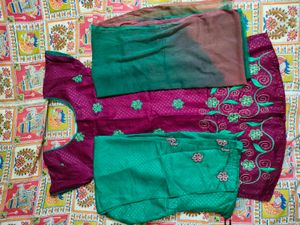 Purple Embroidered Kurtha Set