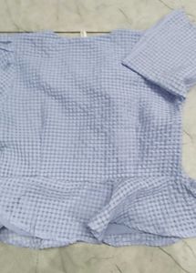 Blue Gingham Peplum Top