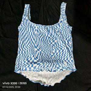 I. Blue &amp; White Checkered Corset Top
