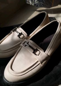 Elegant Beige Loafers with Metal Detail