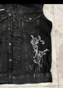 ZARA SLEEVELESS BLACK DENIM HOODED JACKET