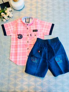 Boys Orange Checkered Shirt &amp; Shorts